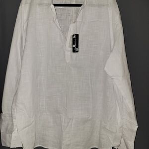 NEW Coofandy Cotton Linen Pullover 1/4 Button Down Shirt Men's Size 4XL